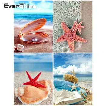 

EverShine DIY 5D Diamond Embroidery Shell Picture Rhinestones Full Square Diamond Embroidery Seaside Cross Stitch Handwork Art