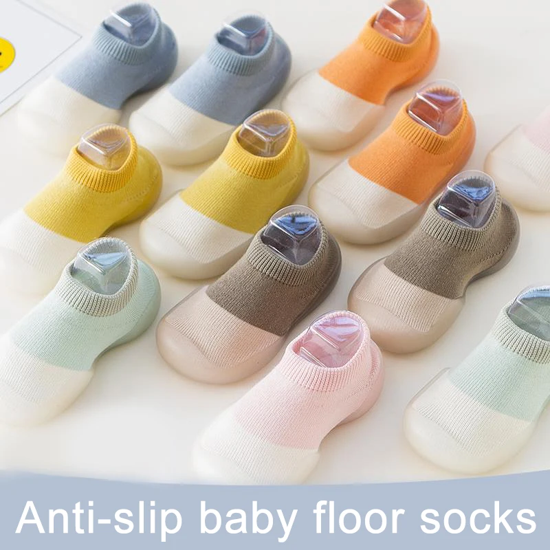 Calcetines antideslizantes con suela de goma suave para bebés, para primavera y otoño, estilo sencillo