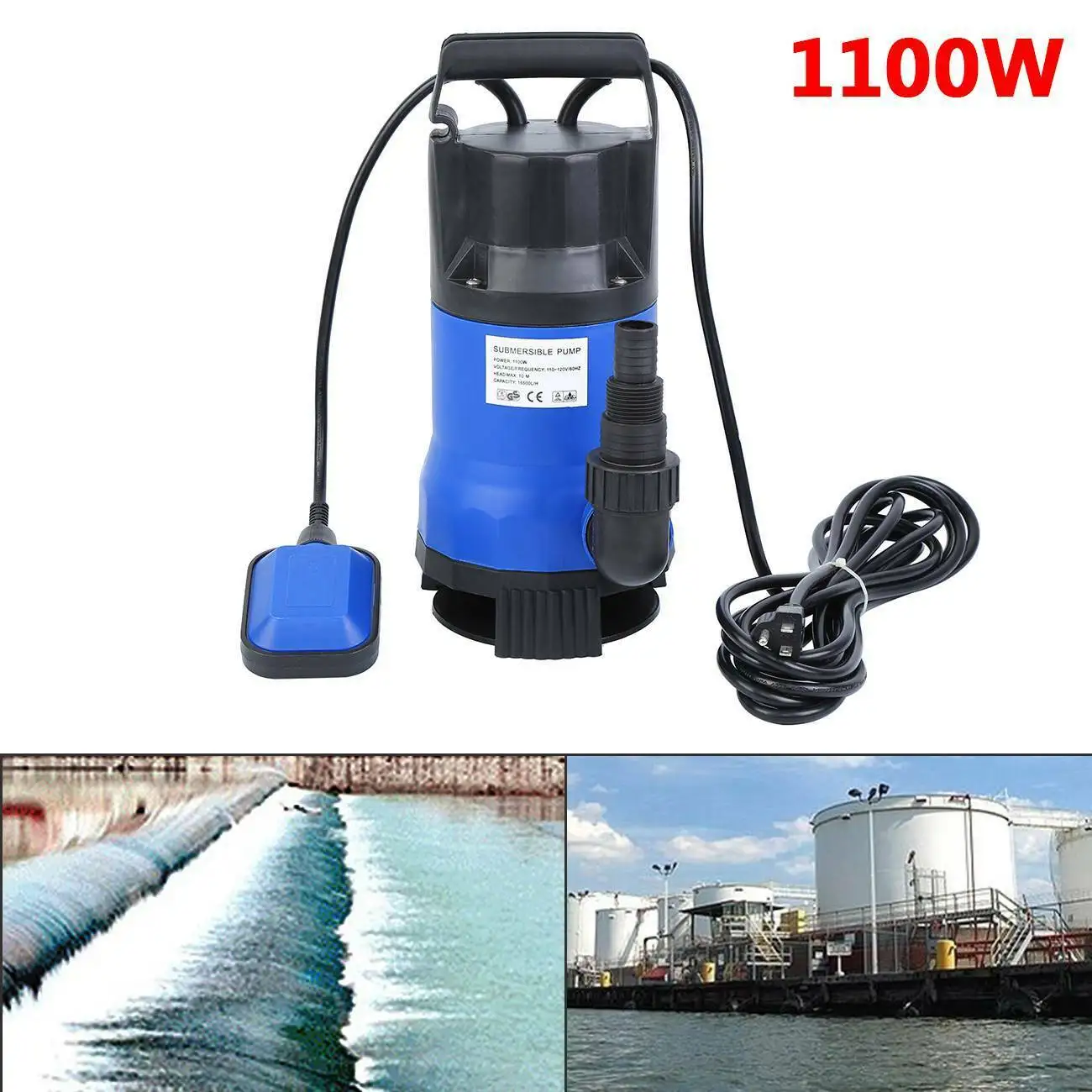 1100W Submersible Pump Clean or Dirty Water Use for Ponds Floods Pools & Gardens 