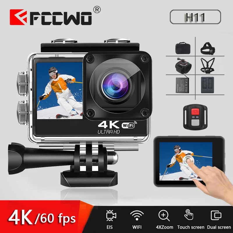 Cámara de Acción H11 4K 60FPS 24MP 2,0 LCD táctil EIS doble pantalla con WiFi a prueba de agua Control remoto 4X Zoom casco Go Sports pro Came