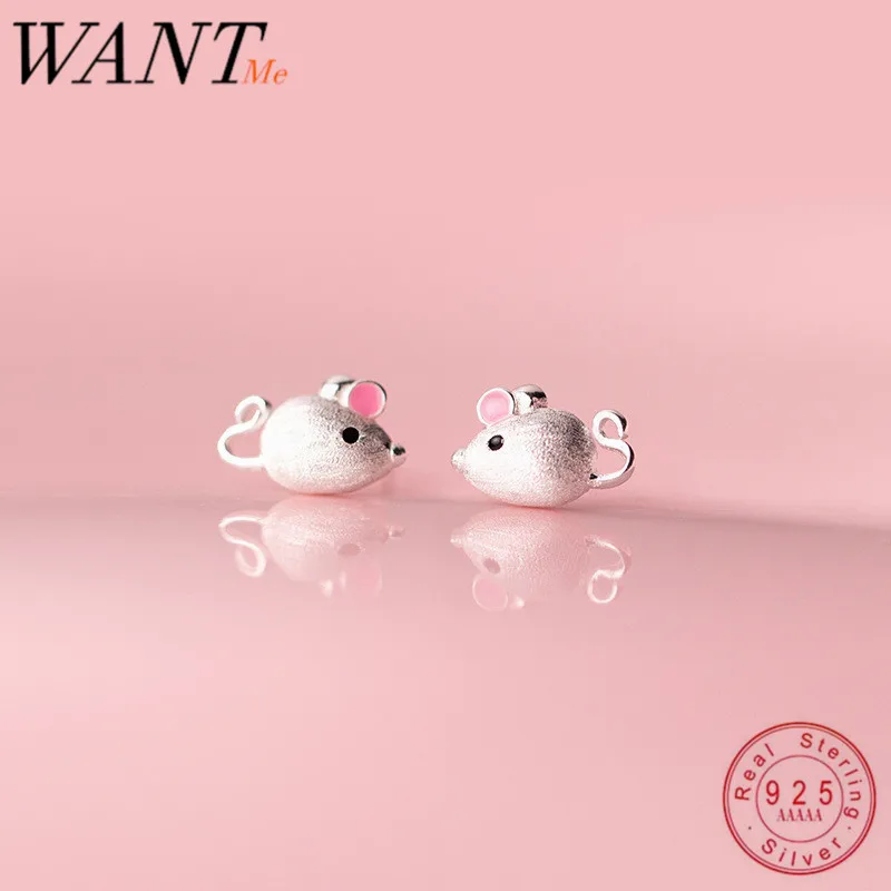 Женские серьги пусеты WANTME из 100% серебра 925 пробы розовая Толстая мышка подарочные