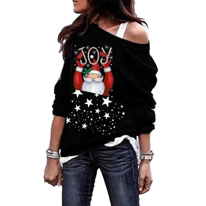 Рождественские Женские топы больших размеров с изображением Санты, зимние рубашки с длинным рукавом, пуловеры, топы, рождественский джемпер, модная женская блуза, одежда S-3XL