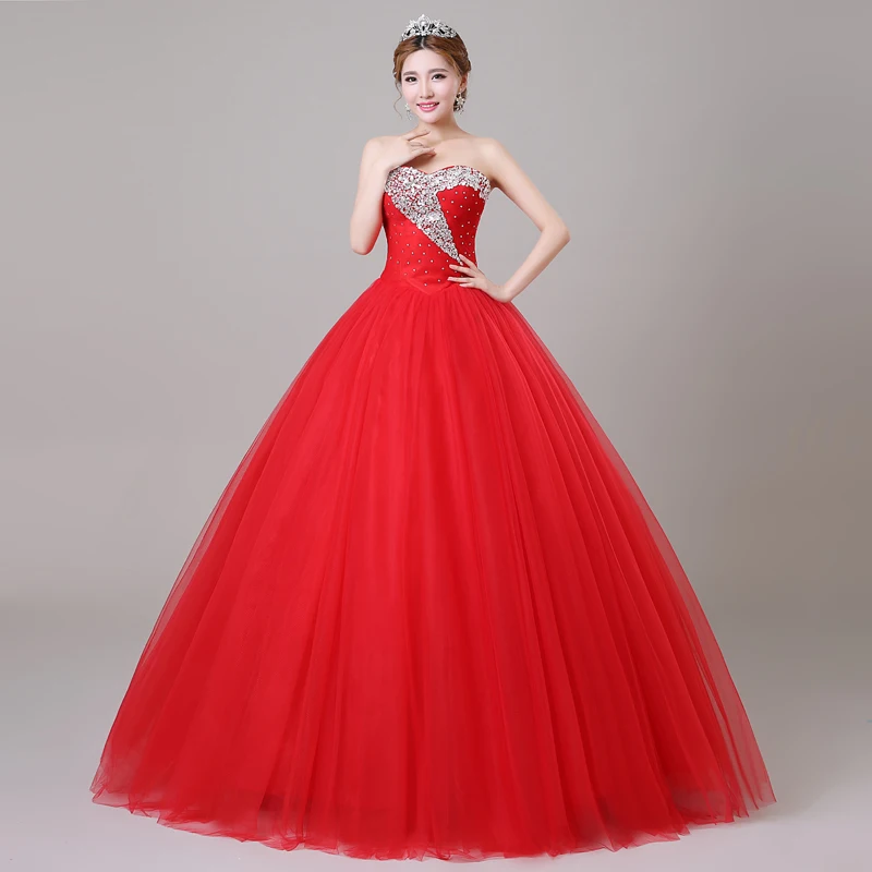 Vestido De Noiva красное платье Quinceanera Бисер открытая спина, тюль с украшением в виде кристаллов милое бальное платье 16 платья Пышное Платье