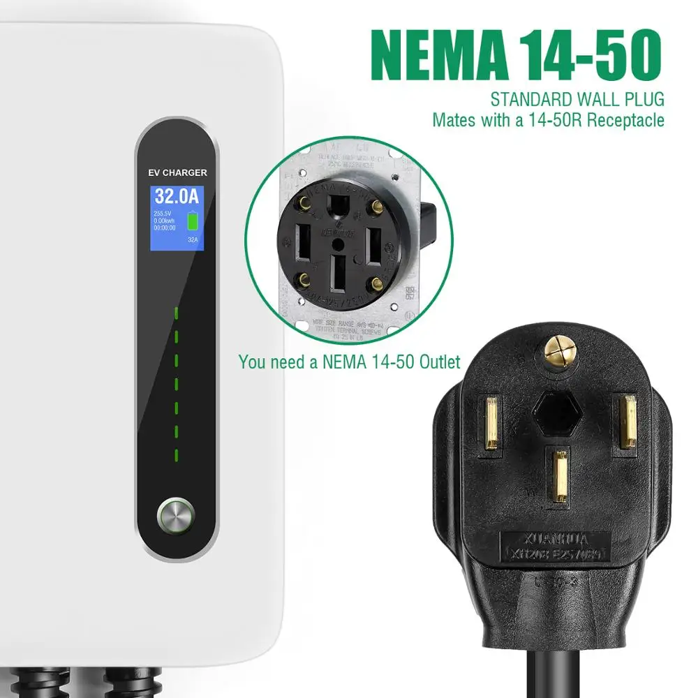 Type 1 wallbox 7kw sae j1772 EV Car Charger Electric Vehicle Charging Station 32A 1 Phase EVSE Level 2 20 feet for Tesla EV Cars