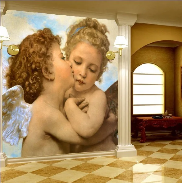 European People Wallpaper bedrooms warm beautiful murals Angel Baby Kiss custom size | Строительство и ремонт