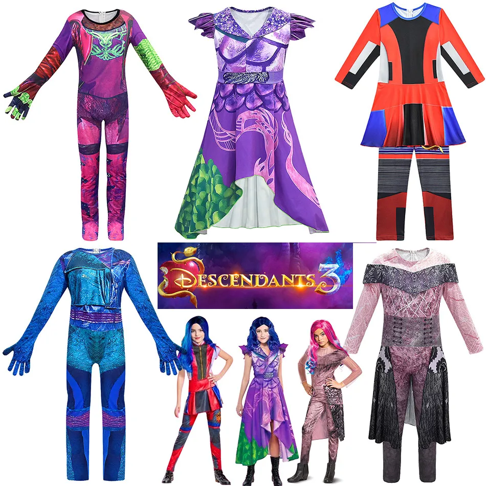 Child Comic Con Descendants 3 Mal Cosplay Costume Halloween Girls Villain Evie Disguise Jumpsuit Evil Princess Audrey Dress up | Детская