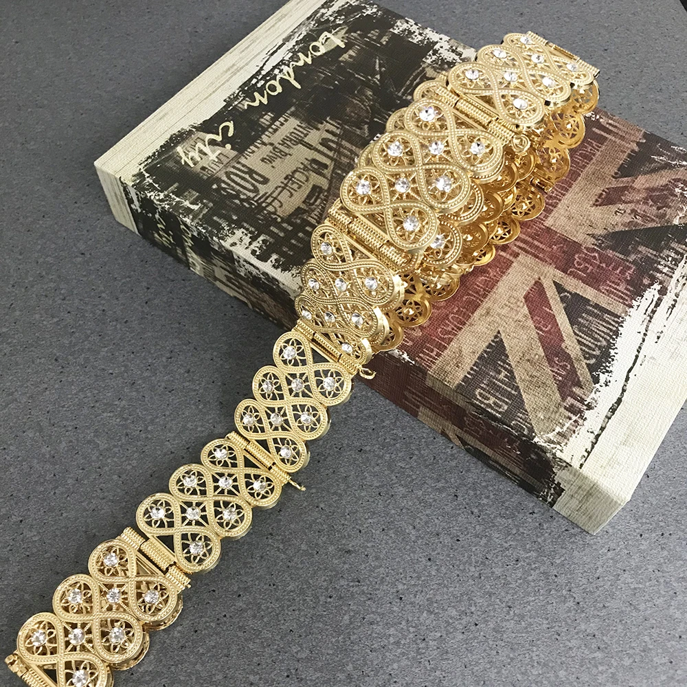 

Elegant brand design with crystal hollow flower metal belt vintage European women adjustable wedding dress waist chain jewelry