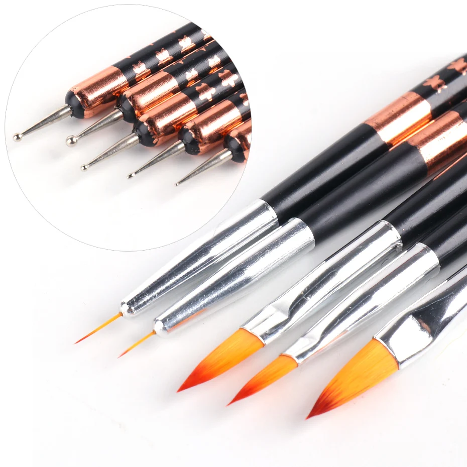 5pcs Nail Brush Set Double Head Liner Drawing Dotting Pen Acrylic Liquid Powder Carving Brushes Manicure Painting Tools TRR25