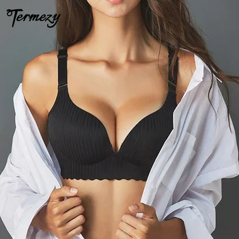 

TERMEZY Women Wireless Bra Sexy Breathable Push UP Lingerie Stripe Comfortable Brassiere Female Plus Size Underwear Intimates