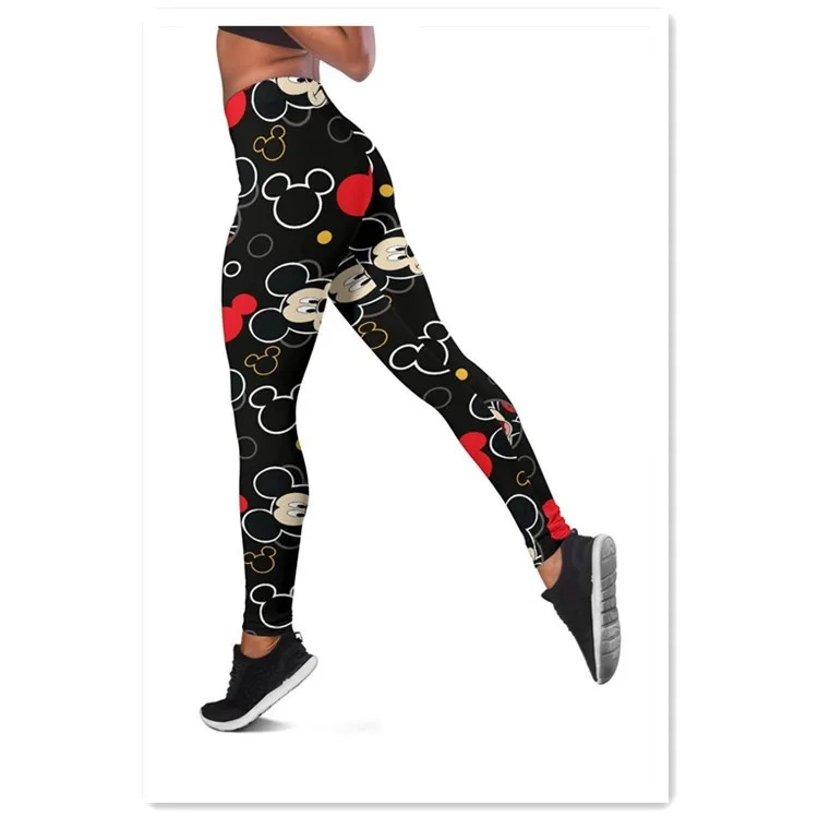 Disney Stretch Pants Mickey Mouse Printed Tight Hip Lift Women Ankle-Length Leggings Fitness High Waist Elastic Push Up Trousers