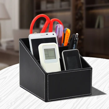 

3 Cells PU Leather Stationery Organizer Cosmetics Makeup Storage Box Remote Control Phone Holder Office Desktop Home Organizer