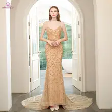 DressbLee Золотое платье для выпускного вечера с кристаллами и жемчугом, длинное платье для выпускного вечера es на тонких бретелях, официальное вечернее платье robe-de-soiree