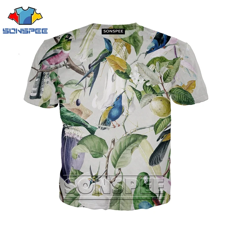 Футболка с 3d принтом аниме уличная футболка с попугаем для мужчин и женщин, с цветочным принтом, с изображением водорослей, с птицами, модная футболка Harajuku, детские футболки homme, футболка A98