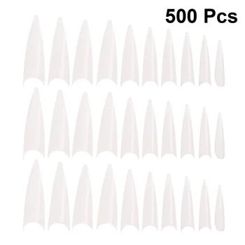 

500PCS Manicure Stickers Long Fake Nails Full Cover False Nails Sticky Pieces Fake Nail Stickers Nail Patches (Transparent)