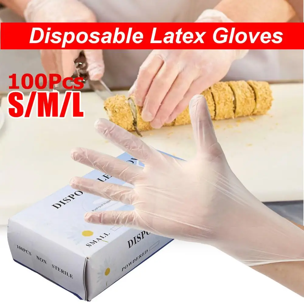 

50/100pcs Disposable Vinyl Latex Gloves White Non-Slip Acid and Alkali Laboratory Rubber Gloves Household Cleaning Products