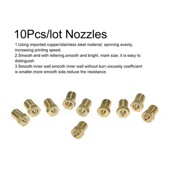 

10Pcs/lot E3D M6 Nozzles V5 V6 Metal Nozzle 0.2/0.25/0.3/0.4/0.5/0.6/0.8/1.0mm For 1.75mm/3mm Filamnet 3D Printer Parts