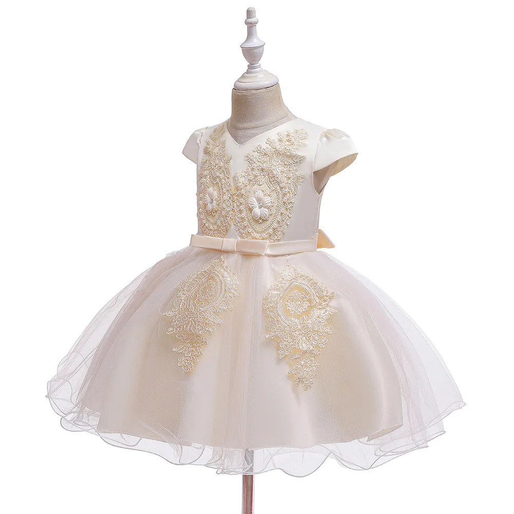 Europe And America CHILDREN'S Dress Baby a Year of Age Princess Dress Girls Flower Stickers Gauze Tutu Little Flower Girl Party