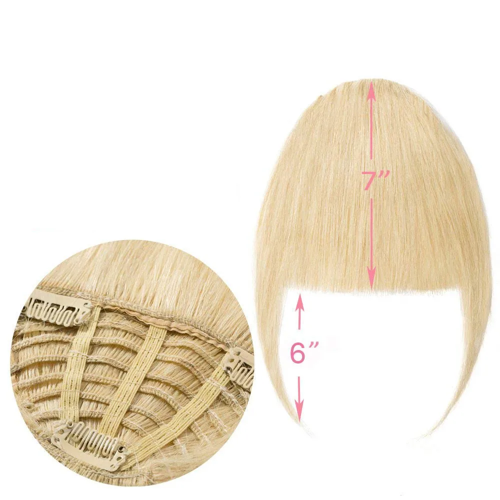 

Blonde Human Hair Bangs Clip In Hair Extension Remy Clip-In Fringe Hair Blunt Cut Bangs alipearl 613 Blond Neat Bangs