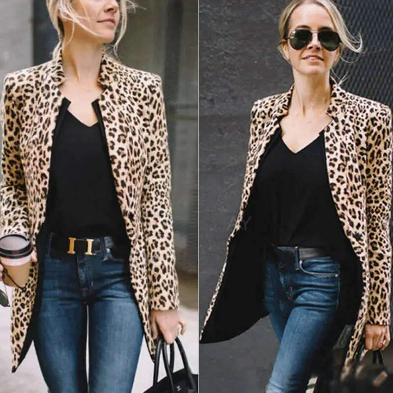 

Cardigan Coat Jacket Woman Long Sleeve Sweater Tops Leopard Print Warm Fashion Outwear Casual Coat For Women
