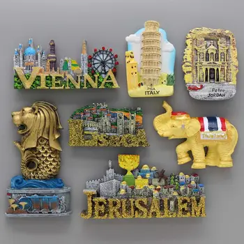 

Jerusalem Souvenirs Lisbon Portugal home decoration fridge magnets Vienna pisa Italy Thailand elephant Singapore Merlion Jordan