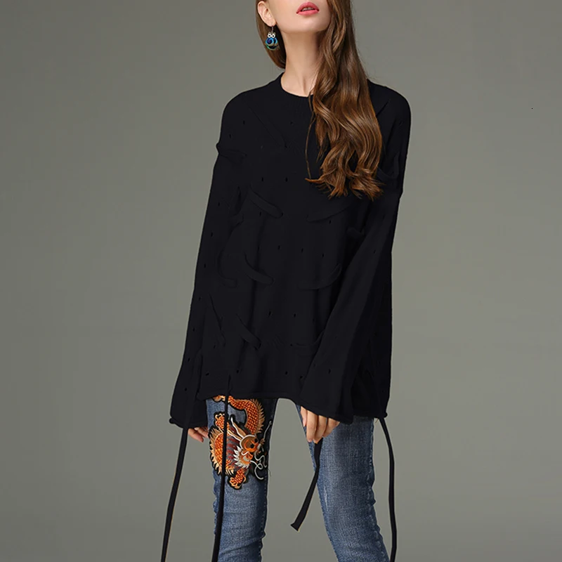 TWOTWINSTYLE корейский бандажный белый свитер для женщин с круглым вырезом с длинными рукавами и кисточками свободные свитера Женская мода осень Новинка