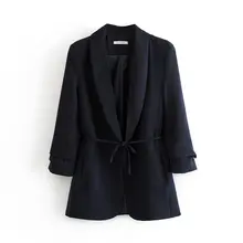 Женский элегантный обжимной рукав три четверти Повседневный блейзер с надрезом воротник открытый стежок шнуровка Женский стильный Пиджаки Пальто CT228