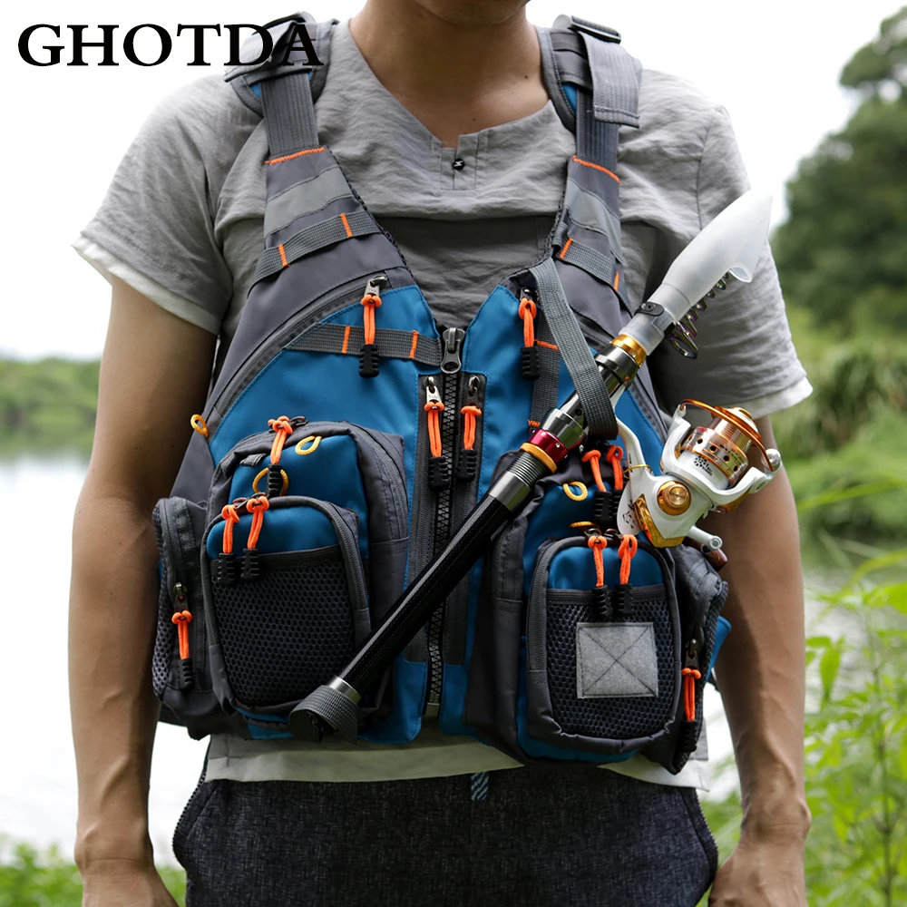 GHOTDA жилет для ловли нахлыстом, открытый регулируемый размер, для спорта на открытом воздухе, рыбалки, охоты, сетчатый жилет