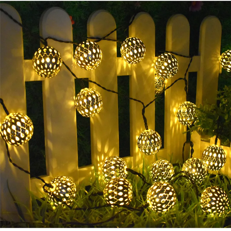 RGB Lantern Night Light 10/20 LED Moroccan Ball Solar String Lights Blue Warm White And White Waterproof Fairy Globe Waterproof