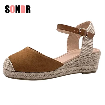 

Woman Summer Leather Vintage Sandals Buckle Casual Sewing Women Shoes Solid Female Shoes Ladies Platform Shoes Plus36-42