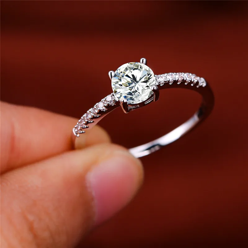 Минималистичное женское кольцо с круглым циркониевым камнем, тонкое серебряное обручальное кольцо 925 пробы, классические модные маленькие свадебные кольца для женщин