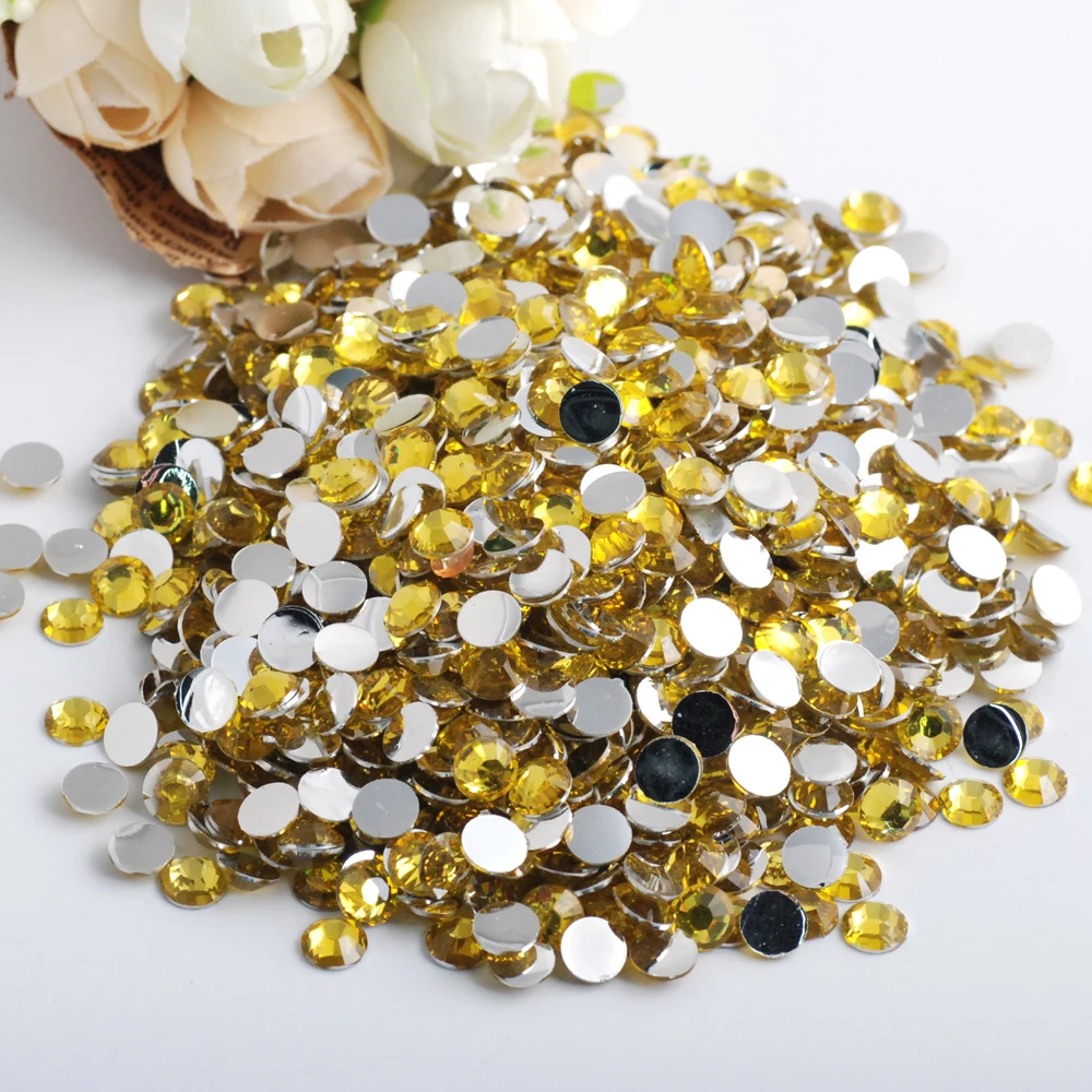 Lemon yellow 2.0/3.0/4.0/5.0/6.0mm Flat Back Resin Non Hotfix Rhinestones 10000pcs-Wholesale, For Clothes Nails 3D Art Decoration - Цвет: Lemon yellow