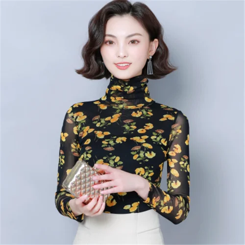 

2019 Autumn New Fashion Simple Printed Designs Lace Female Elegant Temperament Self Improvement Woman Bottoming Shirts Plus Size