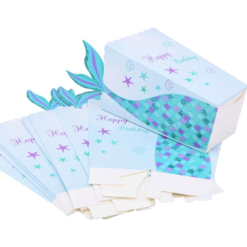 10Pcs Meerjungfrau Schwanz Popcorn Boxen Mädchen Meerjungfrau Thema Geburtstag Party Pappe Candy Box Für Kinder Geburtstag Baby Dusche Geschenke box – Detail 9