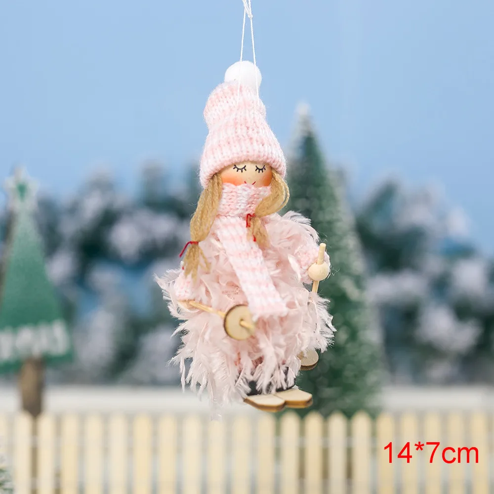 Noel Рождественский Ангел-девочка лыжные плюшевые куклы Рождественская елка орнамент кулон рождественские украшения для дома Новогодний Декор подарки - Цвет: D2 Pink