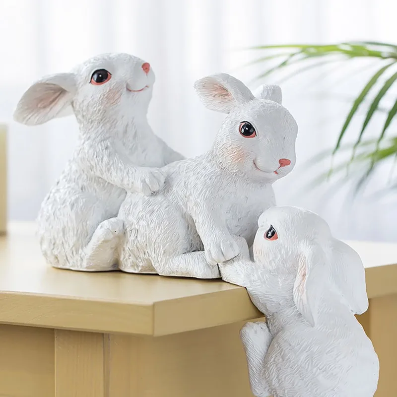 Creative cute rabbit animal ornaments resin figurines desktop fairy tale garden easter home decoration accessories |
