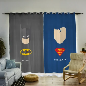 

Cartoon Bat man Superman Hero Ahoy 2 Panels/Set Curtain Block out Fabric Drapes Thermal Insulated Window Curtains Living Room