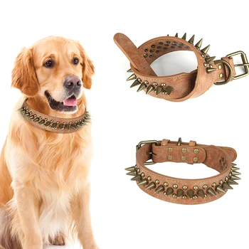 

Adjustable Punk Rivet Dog Collar Vintage PU Leather Dog Pet Puppy Collar Neck Strap Cool Pet Collars L/XL Size