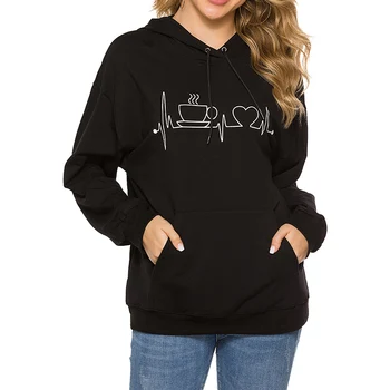 

Autumn Casual Heart Print Sweatshirts Women Long Sleeved Hoodies Pullovers White Black Harajuku Hoodies For Girls Hooded Tops