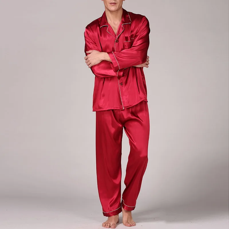 

Men's Stain Silk Pajama Set Modern Style Sleepwears Men Sexy Soft Homme Cozy Satin Nightgown Casual Lounge Pajama Sets Nightwear