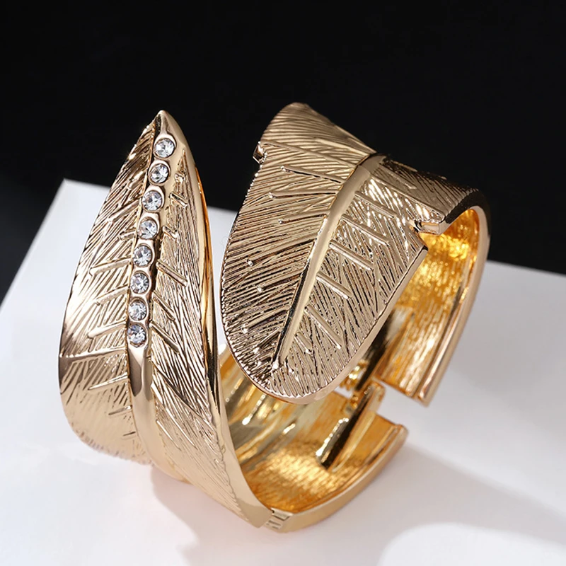 Bangles Leaves Crystal Jewelry Gold Color Womens Charm Bangle Bracelet For Gift New Fashion cuff bracelets bangle bracelet crystal bracelets