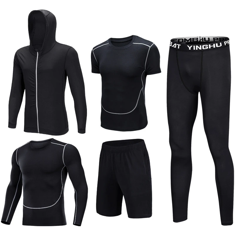 Men's Compression Sport Suits 5pcs/set Quick Dry Running Sets Sports Training Gym Fitness Tracksuits Exercise Workout Tights - Цвет: MKMS5011