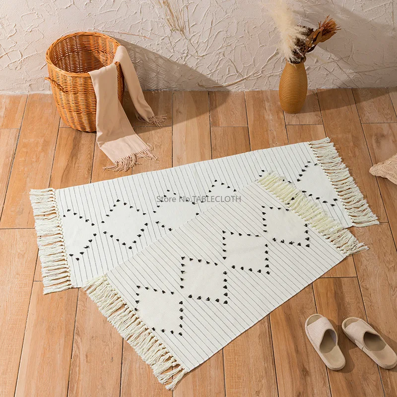 

Nordic cotton and linen cut flower floor mats household living room cut flower carpet bedroom bedside long bed front carpet