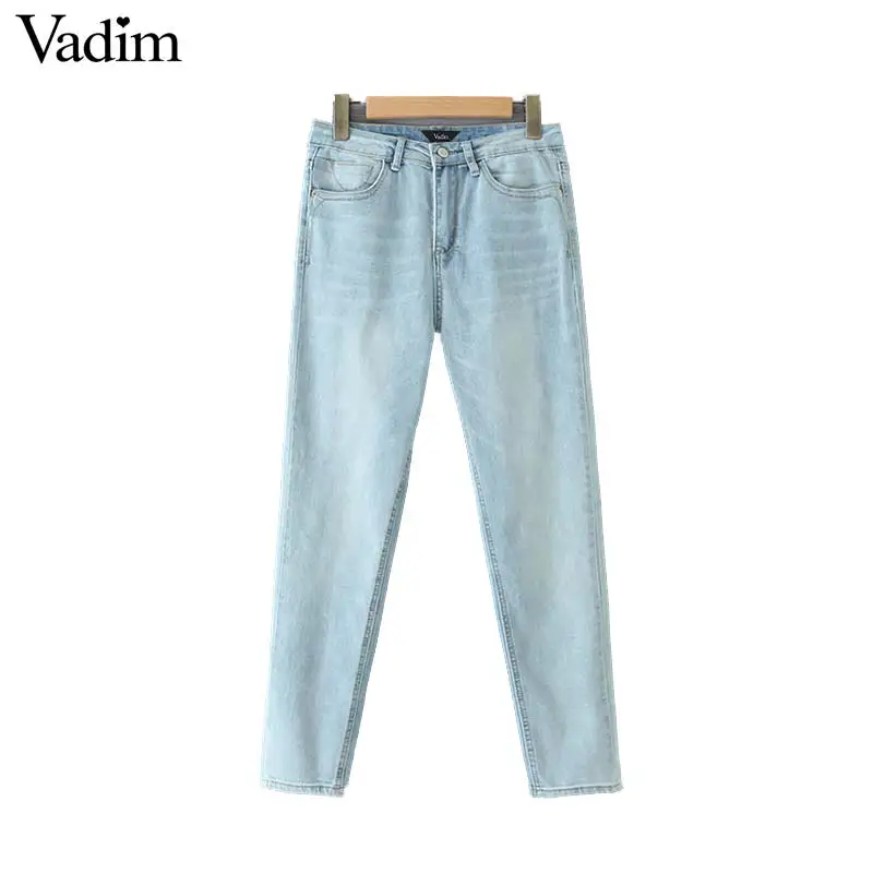 Vadim женские джинсы в стиле ретро с карманами, шикарный дизайн на молнии, Женские однотонные длинные брюки, pantalones KB107
