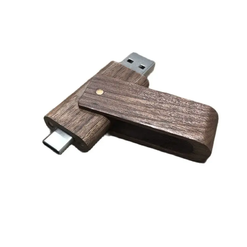 Двойной Два Порты Тип C телефона OTG деревянный вращающийся USB 2 0 флеш-накопитель