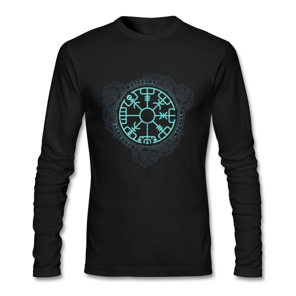 Викинги Футболка хлопок с длинным рукавом Пользовательские Vegvisir Мужская футболка Pop Crazy мужские рубашки