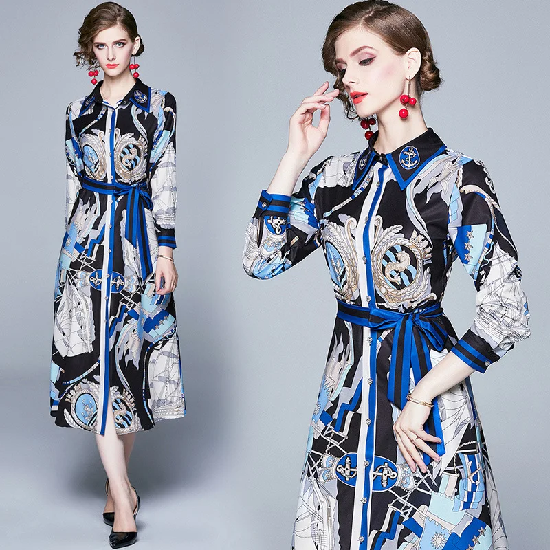 

Photo Shoot-Europe And America Fashion High-End Slim Fit Slimming Versatile Positioning Printed Cardigan Dress Women's