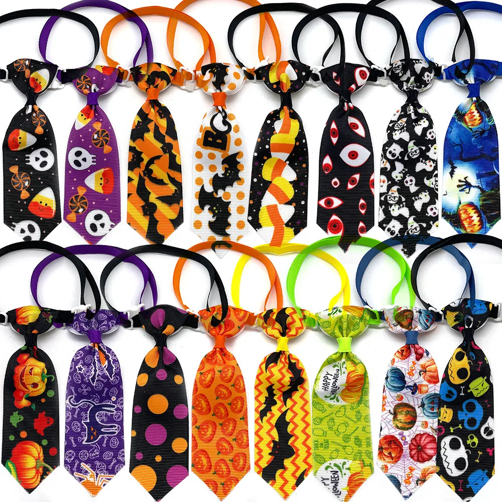 10pcs Halloween Dog Accessories Pet Dog Bow Tie Pumpkin Skull Style Holiday Dog Bow Tie Pet Supplies Small Dog Cat Bowtie Collar 20 pieces pet dog bow tie seasons small medium sized dog cat collar collar scarf fake neckline water towel accessories wholesale