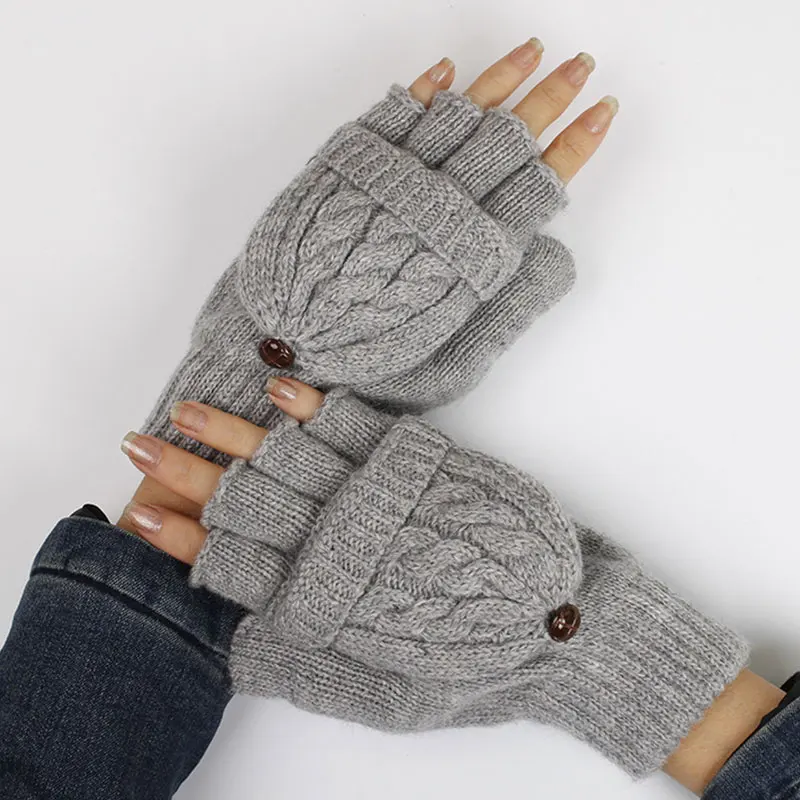 Coffee Rainbow25 Winter Half-finger Gloves Women Warm Keeper Soft Mitten