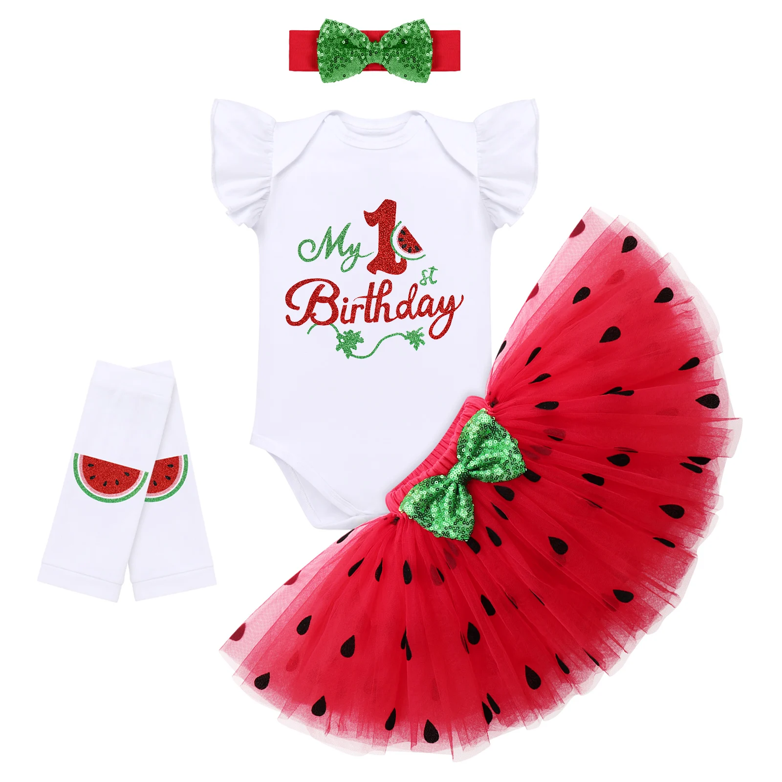 Newborn Baby Girls Birthday Dress Watermelon Pattern Theme Activity 1st Birthday Praty Photo Shoot Cake Smash Holiday Outfit baby girl cotton clothing set Baby Clothing Set