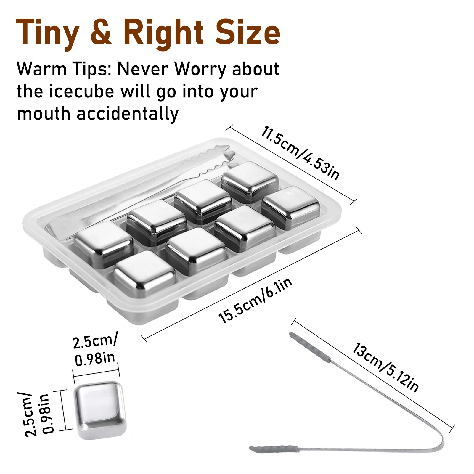 Stainless Steel Whisky Wine Ice Cube Stones Cubes Trays Metal Reusable Chilling Rocks with Tongs Keep Drink Cold and Longer